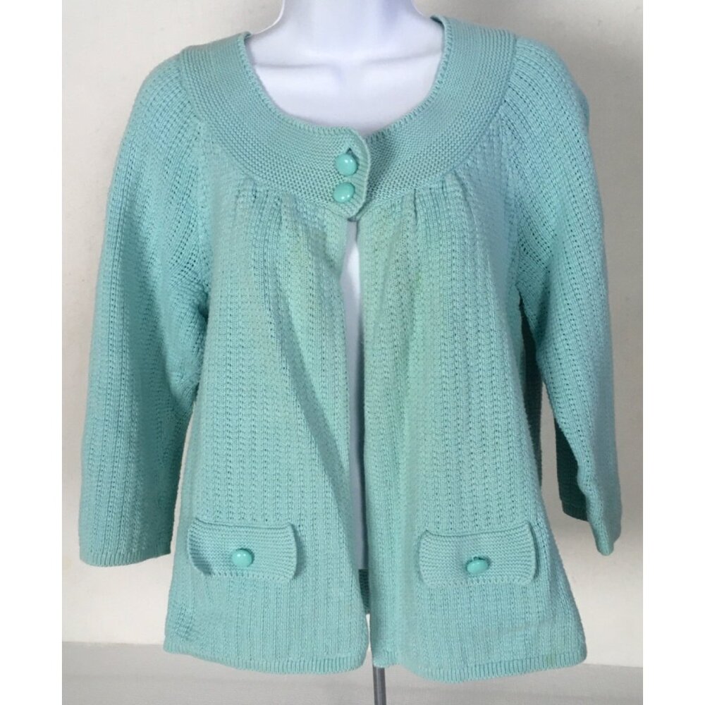 Croft n Barrow Cardigan Sweater Size XL Light Blue Faux Front Pockets Round Neck